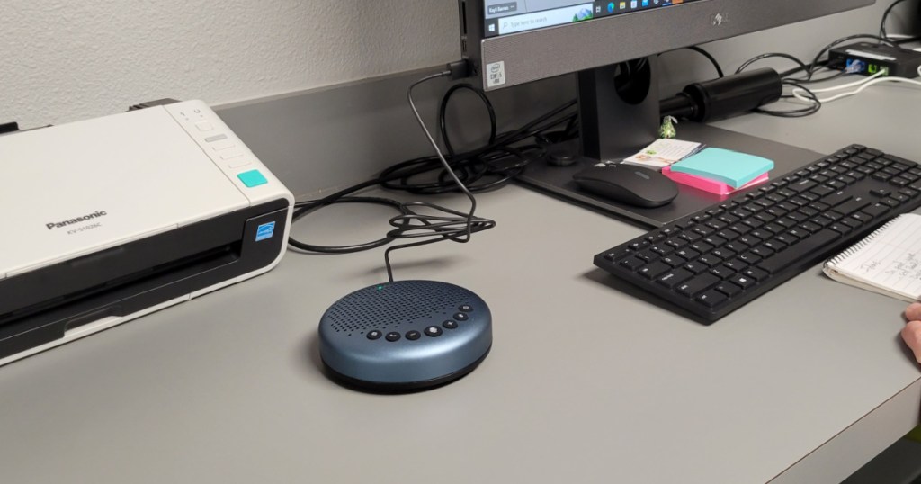 speaker next to computer