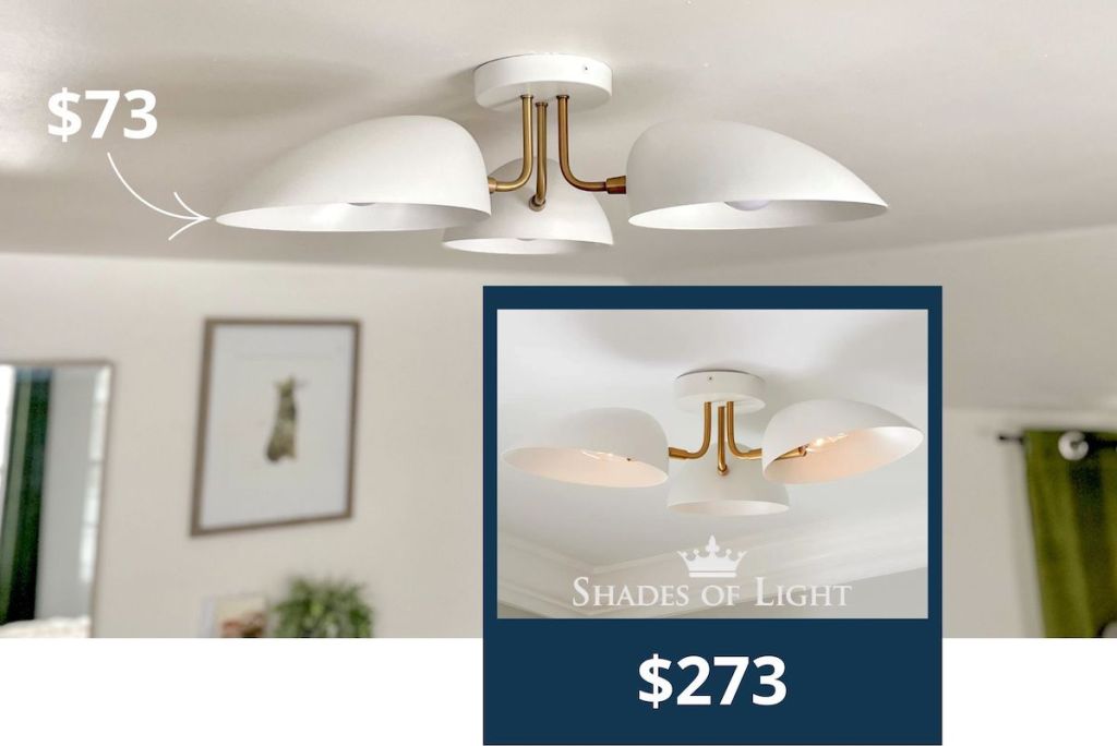 picture showing dupe for modern white flush mount light on white ceiling