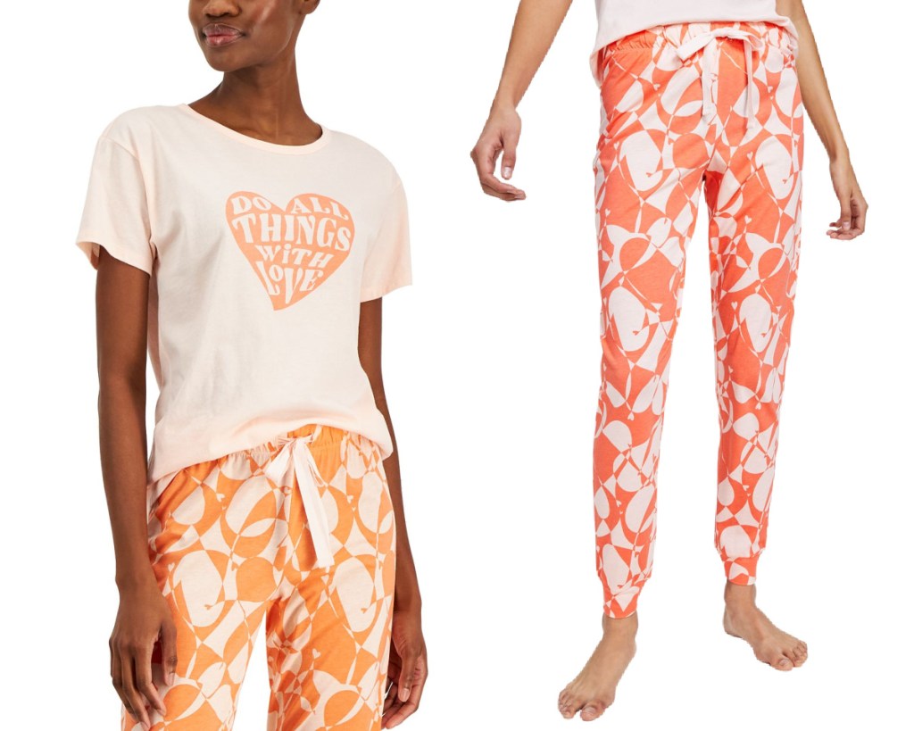orange floral graphic sleep shirt and joggers