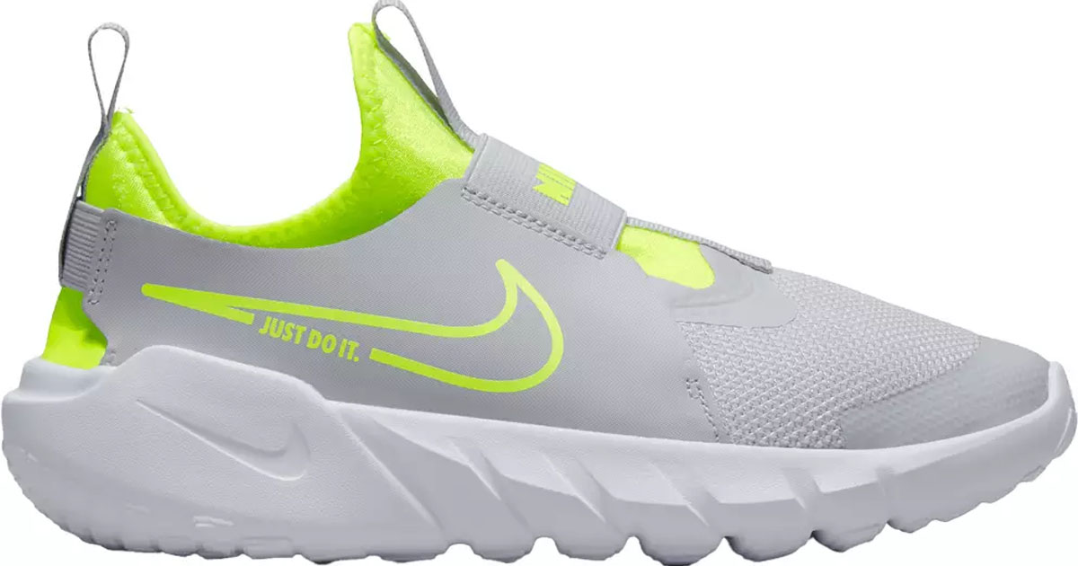 gray and lime green kids nike running shoes