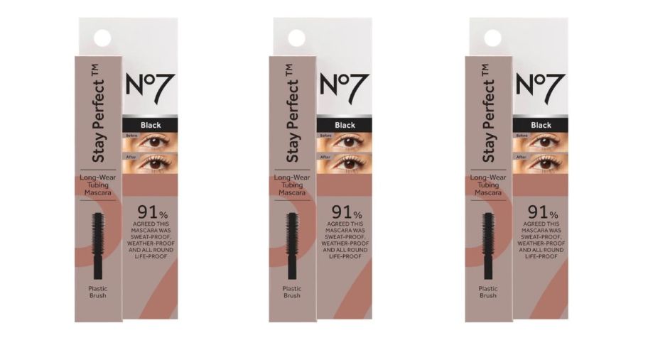 3 tubes of no 7 mascara on white background