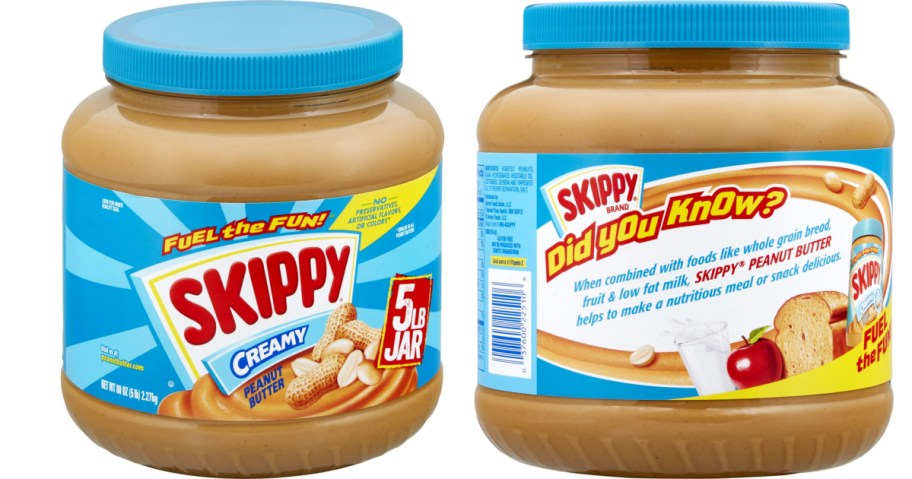 skippy peanut butter 5 pound jar front and back view