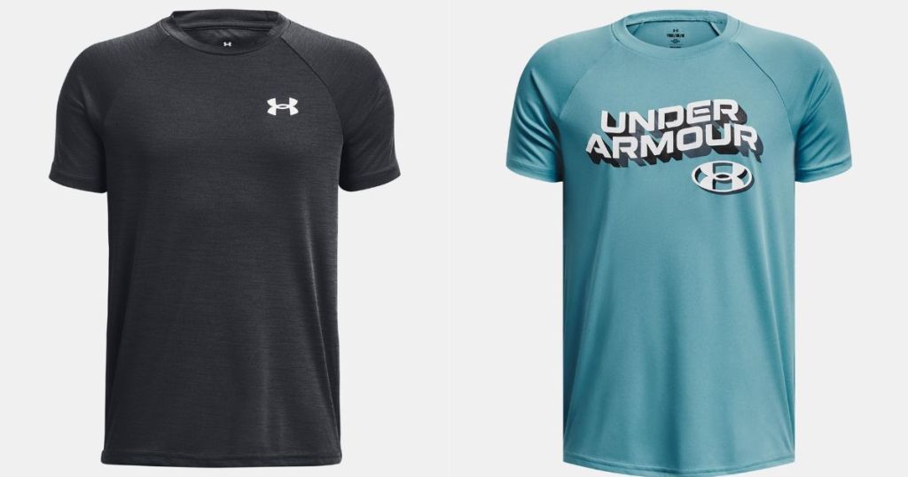kids blue under armour logo shirt and blue under armour graphic tee