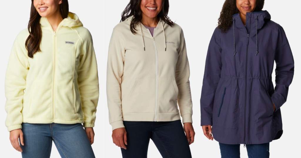 columbia women's fleece jacket, hoodie, and rain jacket