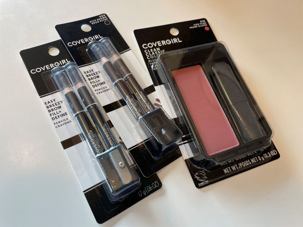 Two packs of CoverGirl eyeliners and a CoverGirl blush