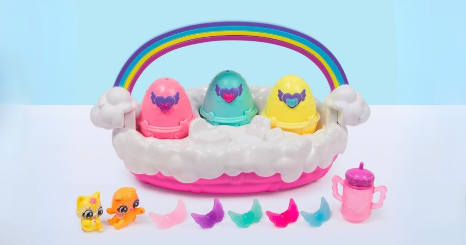 a Hatichmals toy basket with eggs and accessories