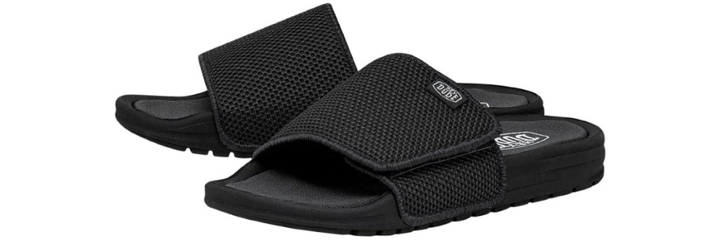 pair of dark grey slides