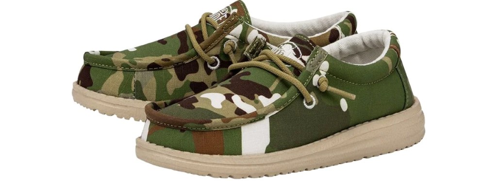 green and brown camo print sneakers