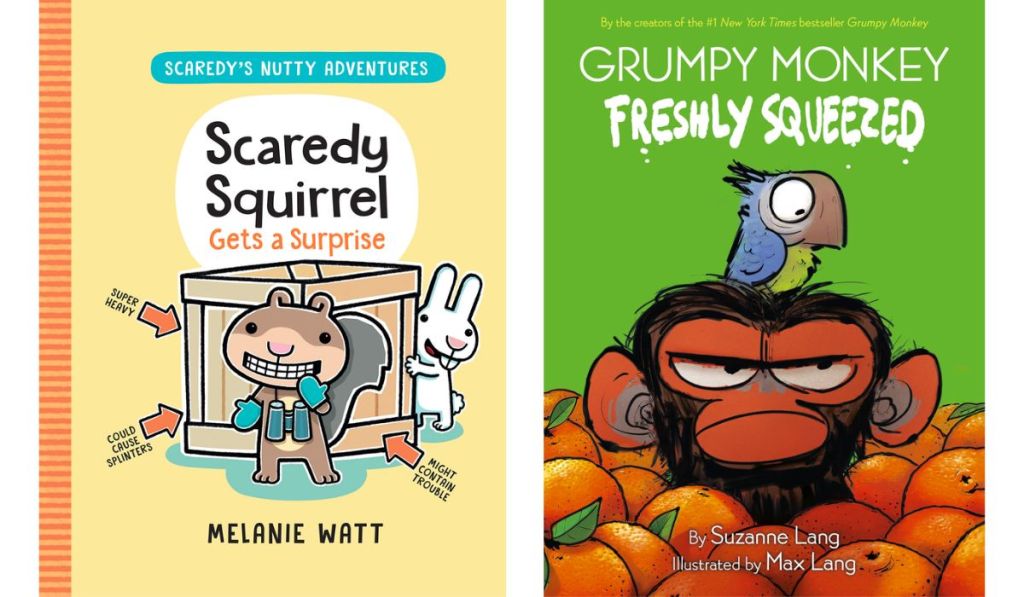 Scaredy squirrel and grumpy monkey book covers