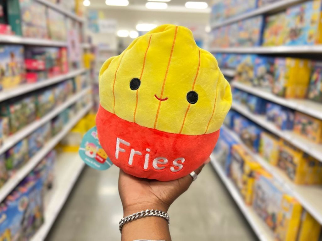 hand holding up Squishmallows Fries Plush Toy 