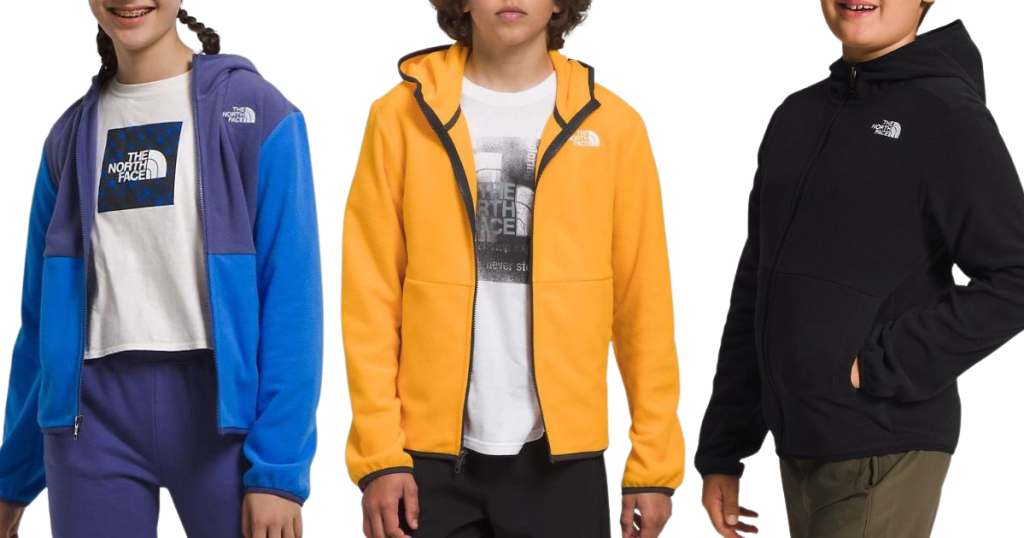 Stock image of 3 teens wearing The North face Teen Fleece jacket