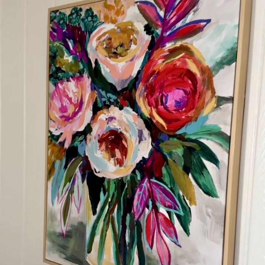 floral framed wall art in living room