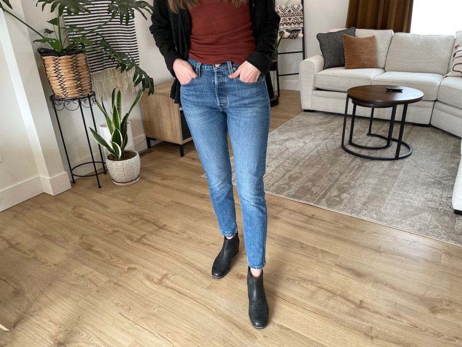 woman posing in jeans