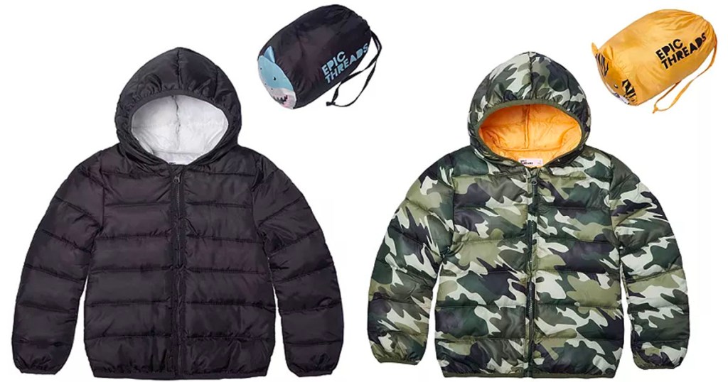 black and camo puffer jackets