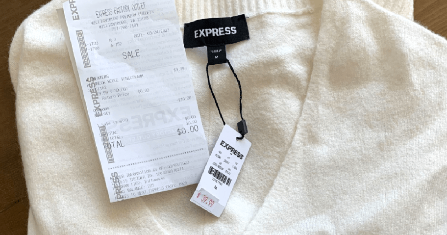 express sweater with receipt and tag