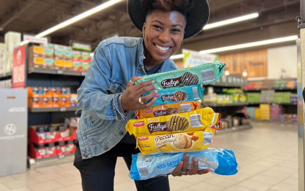 woman holding similar girl scout cookies flavors