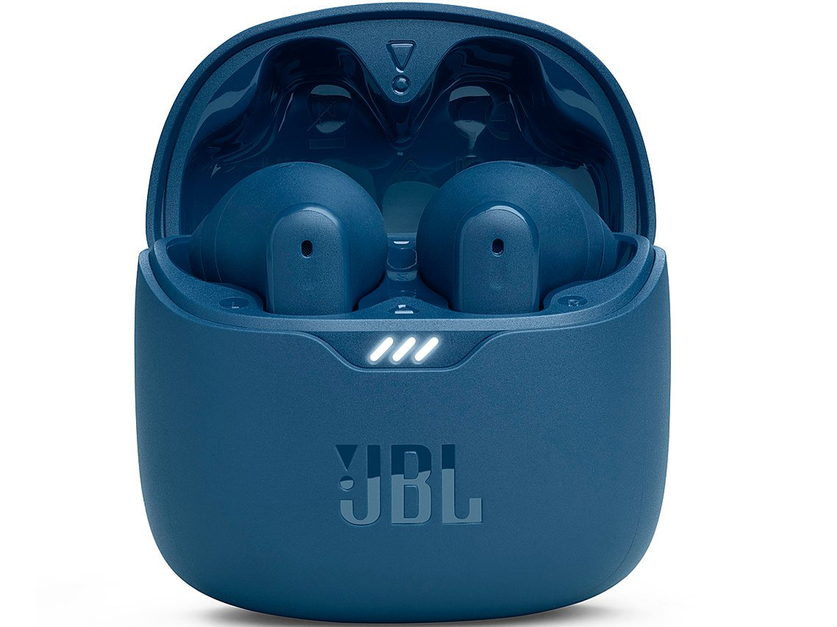 blue jbl earbuds in case