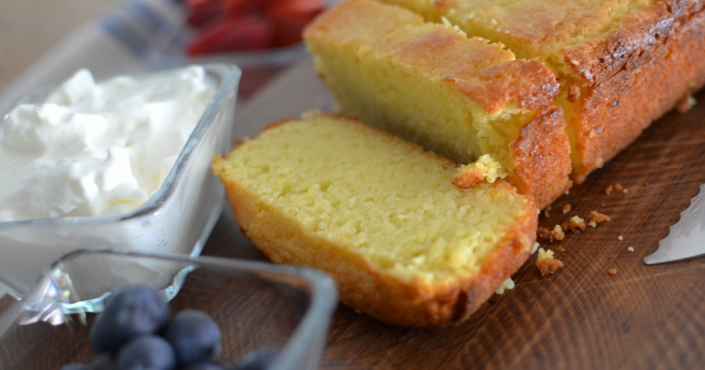 keto lemon pound cake on counter 