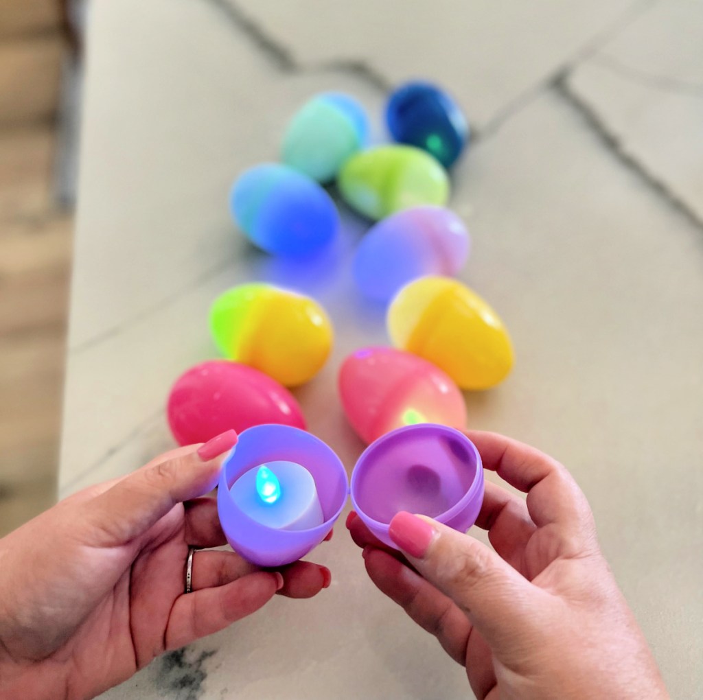 putting an LED tea light inside an easter egg