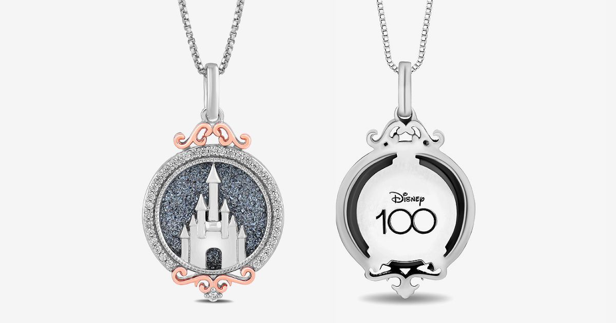 100th Anniversary Enchanted Disney Princess Pendant Necklace front and back views