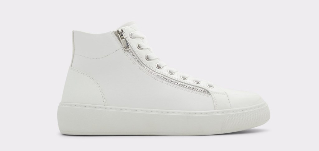 White high top sneaker with a zipper