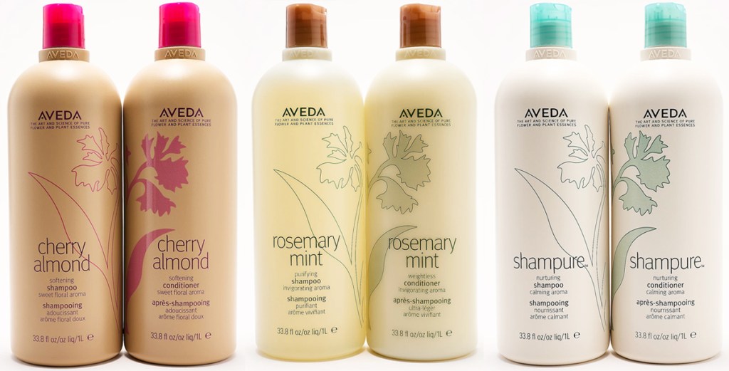 three sets of aveda shampoo & conditioner liters
