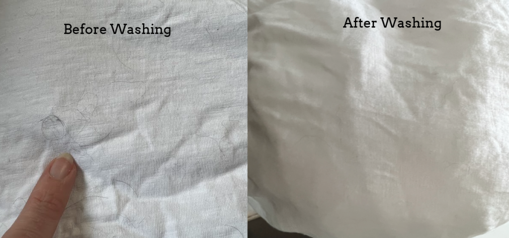 Maytag pet pro washer reviews showing the amount of dog hair before and after washing with a maytag 