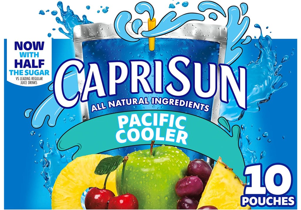 blue box of Capri Sun Pacific Cooler juice pouches