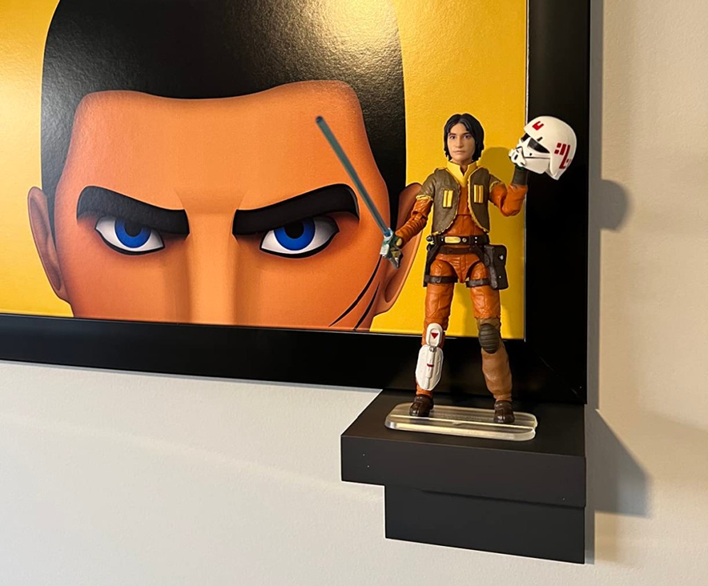 A star wars collectible on a DIY floating shelf