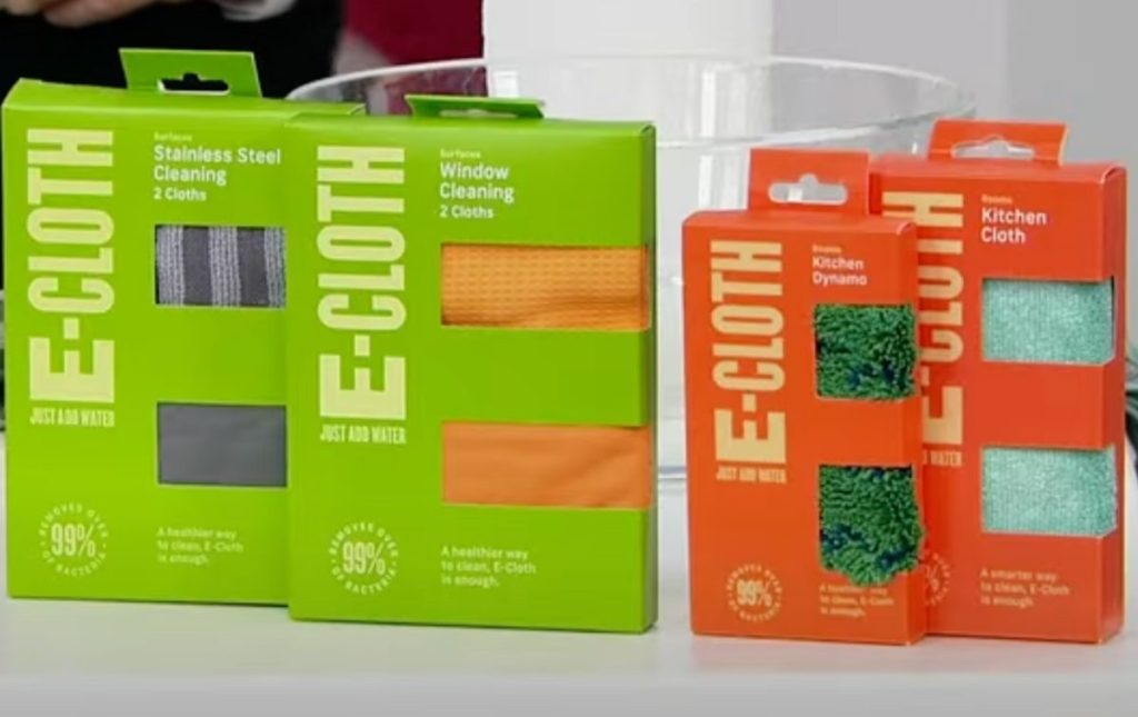 4 Boxes of assorted E-Cloth Microfiber Cleaning Products