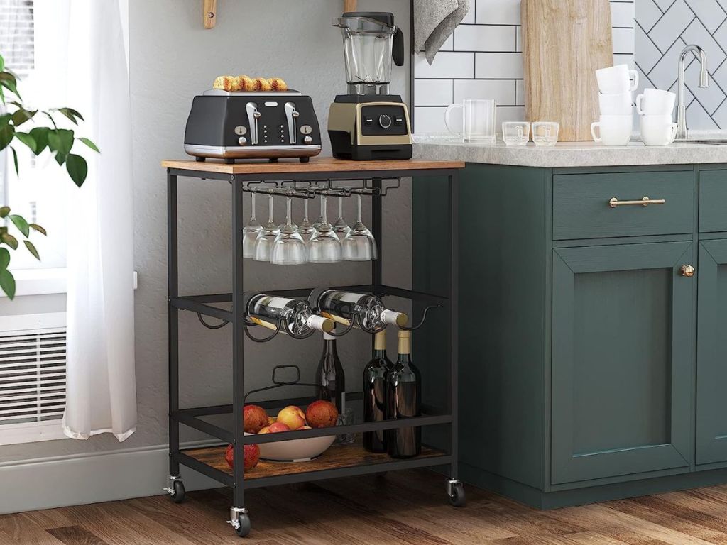 VASAGLE Bar Cart with Wheels! shown in kitchen