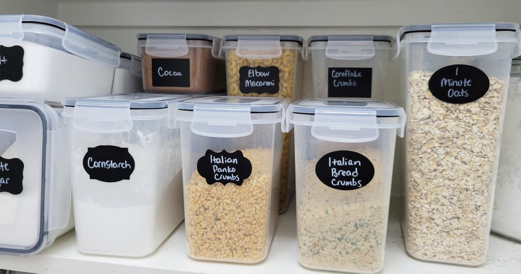 pantry full of labels food storage containers