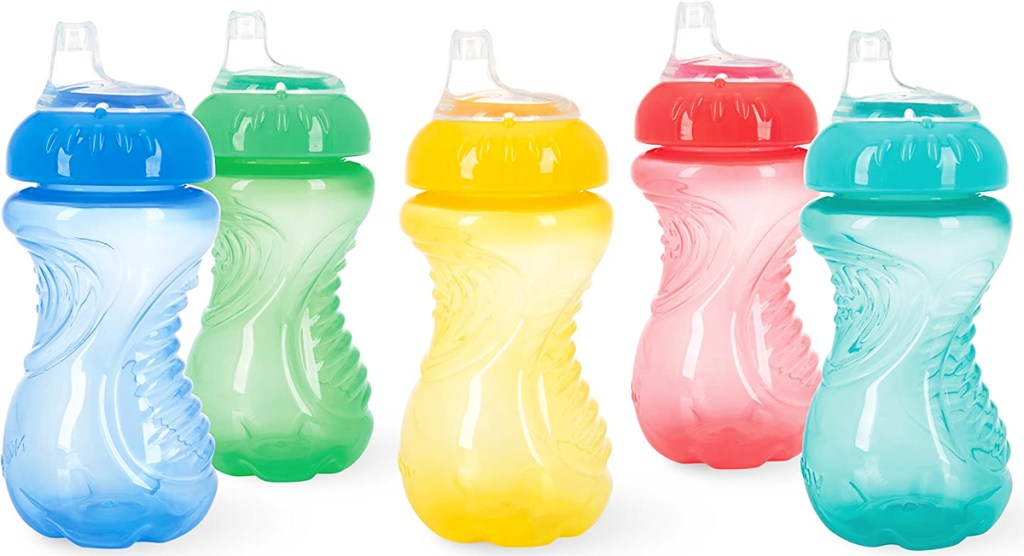 blue, green, yellow, red, and teal colors sippy cups