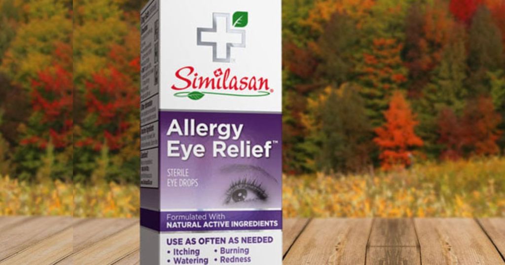 Similasan Allergy Eye Relief box with trees in the background