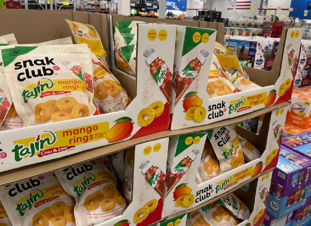 Bags of Tajin Mango Rings at Sams Club