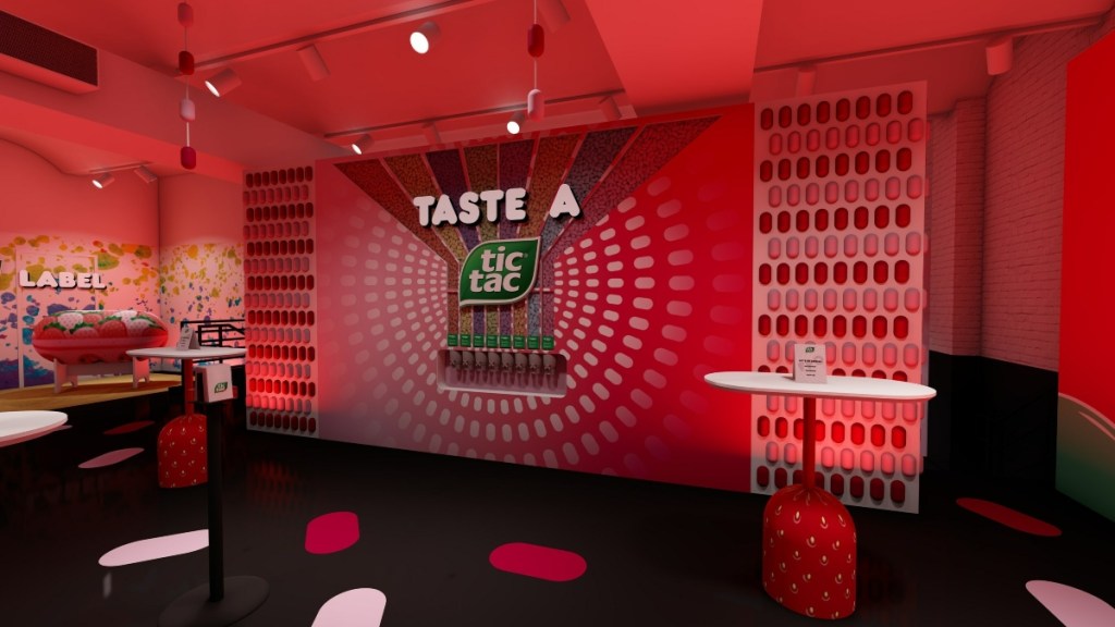 red interior of the Tic Tac Experience at Chelsea Market