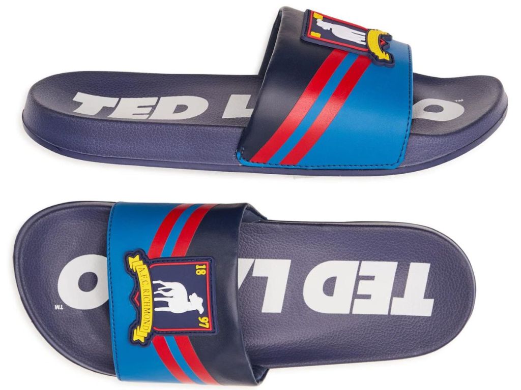 A pair of Ted Lasso slides