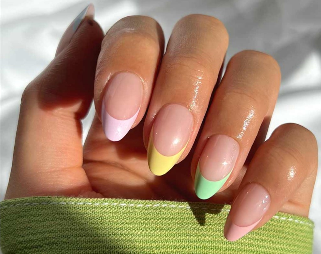 pastel colorful long press on nails