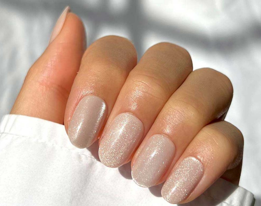 sparkly nude press on nails