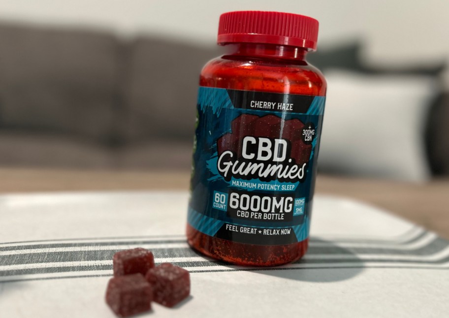 CBD sleep gummies outside of bottle