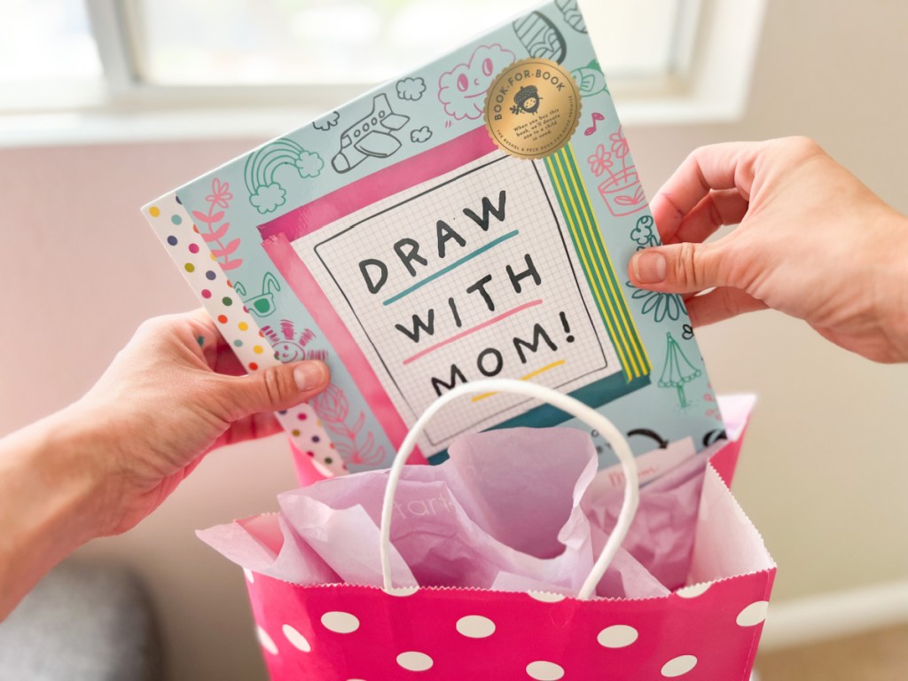 coloring book going into gift bag