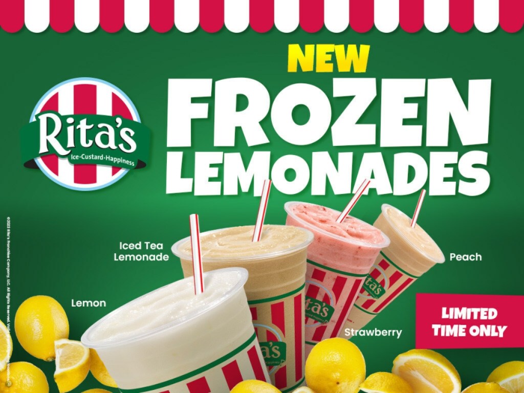 graphic showing 4 types of frozen lemonades available at Ritas