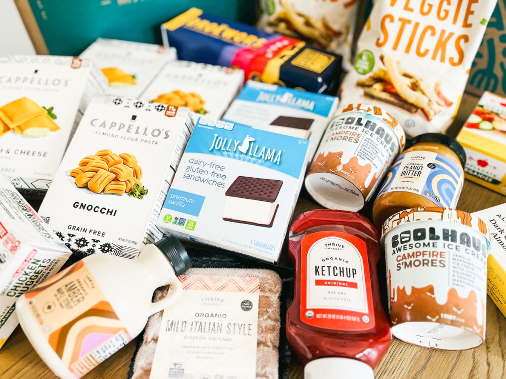 various boxes of food laid out on table