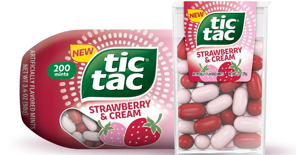 2 containers of Strawberry and Cream Tic Tacs