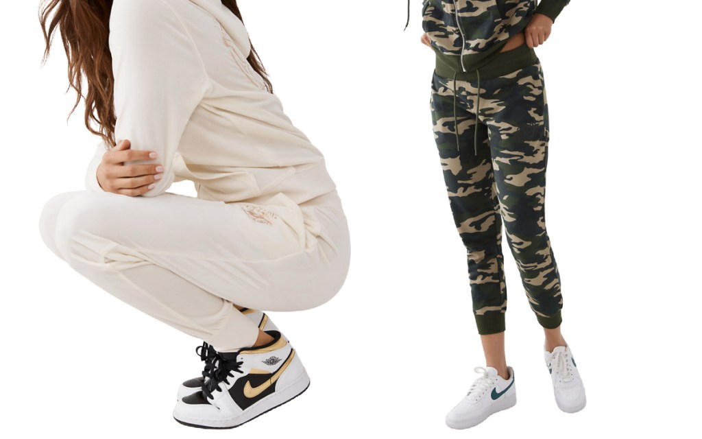 womens white and camo joggers