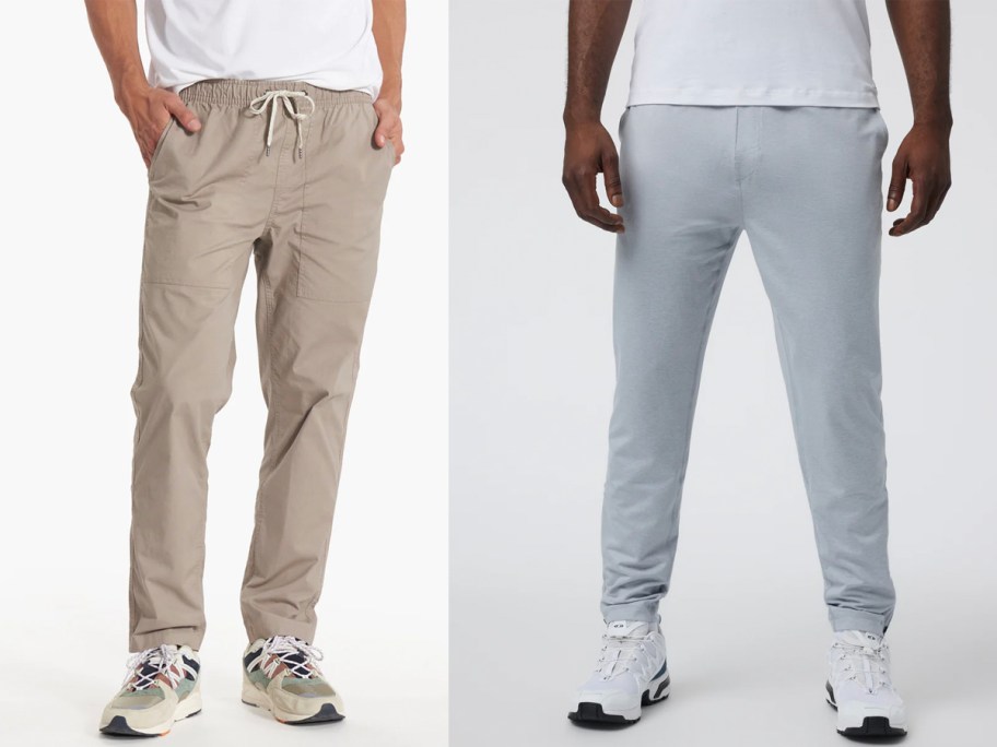 two men wearing tan and gray pants