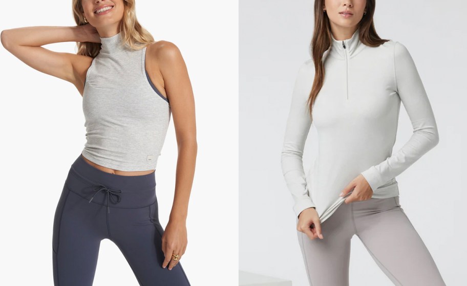 two women wearing gray tank and white pullover 