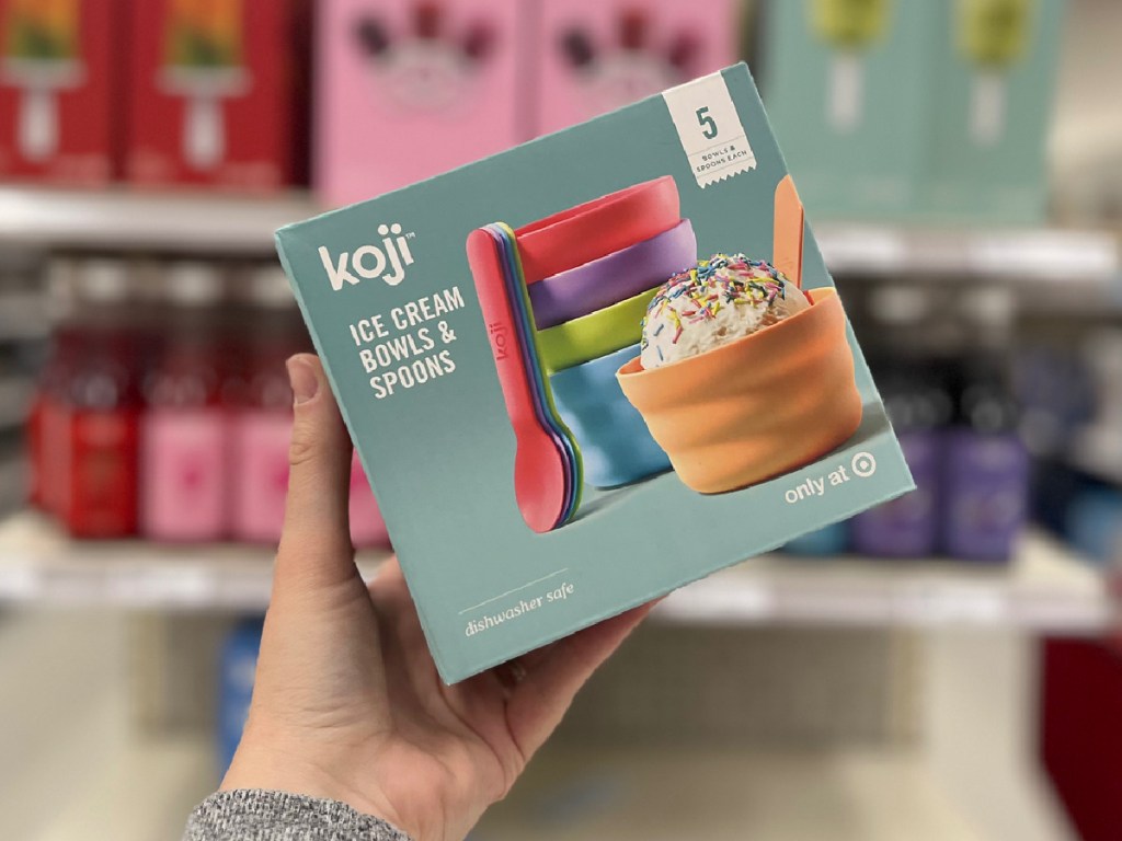 woman holding box of Koji Ice Cream Bowls and Spoons at the store