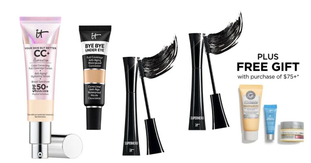 IT Cosmetics CC Cream, Under Eye Concealer, 2 Mascaras and Bonus Free Gift with 75+ Purchase