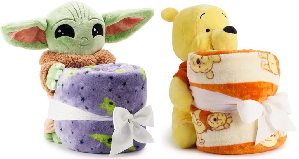 grogu & winnie the pooh throw blanket plush sets